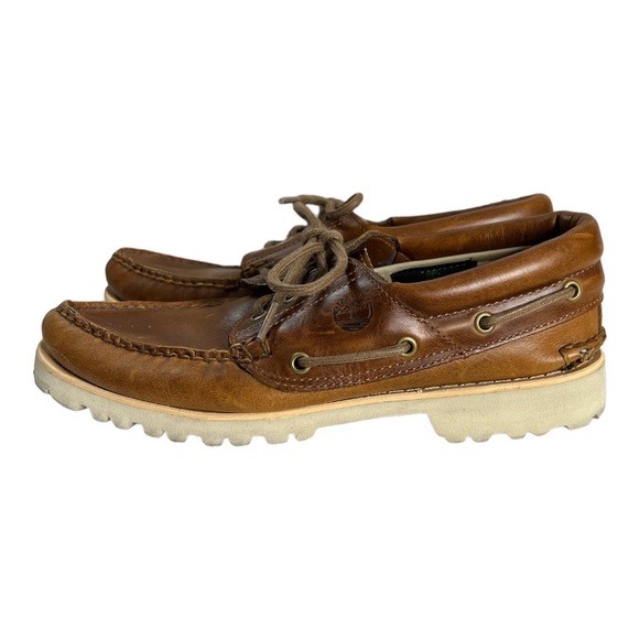 Timberland Slip On Loafers Brown Leather Off White Chunky Soles Lace‎ Up - Picture 3 of 8